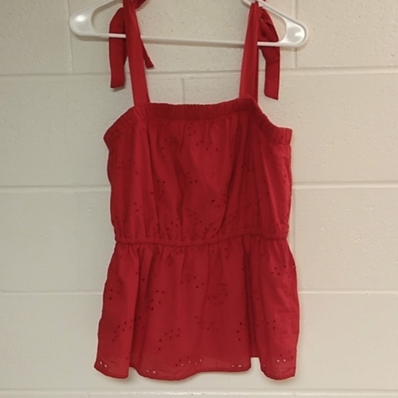 MAURICES, EYELET, SLEEVLESS, SHOULDER TIES, LINED, PEPLUM, TOP - Picture 1 of 5